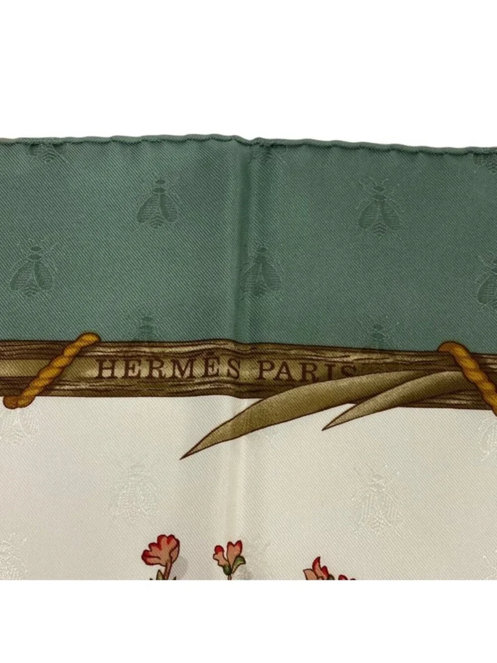 ★SOLD★ Hermes Carre 90 Herbier de Gavarnie Pressed Flowers of Scarf Green - Picture 7 of 10